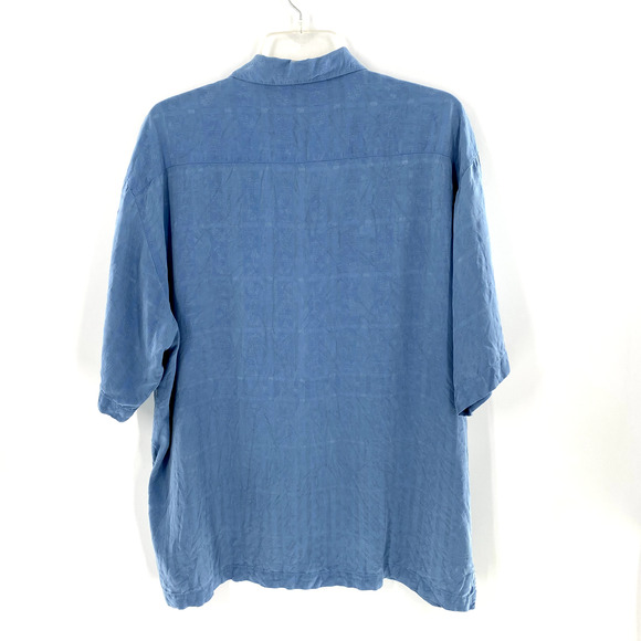 Folio New York Mens Silk Button Front Shirt Hawaiian Short Sleeve Blue Sz XL - Picture 3 of 12